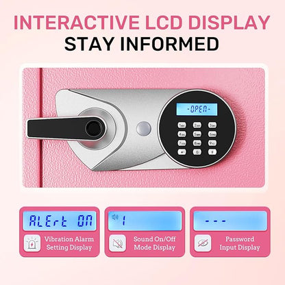 BlackSmith Home Biometric Safe 1.0 Cub Quick Access Fingerprint Lock Box With Keys Keypad Wall Mount Cabinet Safe Secure Money Jewelry with Fireproof Bag Mute Mode LED Light, Pink