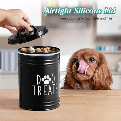 Extra Large Dog Treat Container Airtight - 9" Tall X 6" Round Black Dog Treat Jar for Kitchen Counter - Rustic Treat Storage Canister for Dogs, Cats, Small Animals
