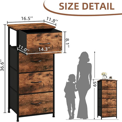 Somdot Dresser for Bedroom with 4 Drawers, Storage Organizer Chest of Drawers with Removable Fabric Bins for Closet Bedside Living Room Laundry Entryway Hallway, Wood Grain Print