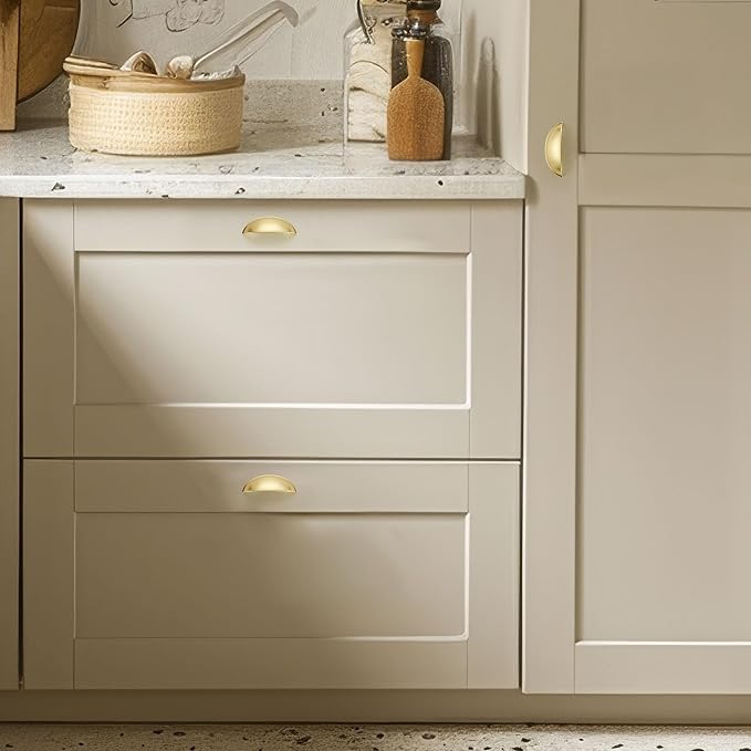 Ravinte 20 Pack 3" Drawer Pulls Brushed Brass Cabinet Cup Pulls Kitchen Hardware Cabinet Handles Drawer Handles Knobs 3 inch Hole Center