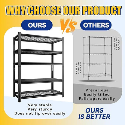 Metal Garage Shelving Unit, Heavy Duty Adjustable Storage Shelves, Steel Shelving, 3000 lbs Capacity, Industrial Shelves for Heavy Tools and Equipment, 5Tier-35.4" Wx 15.7" Dx 71.2" H
