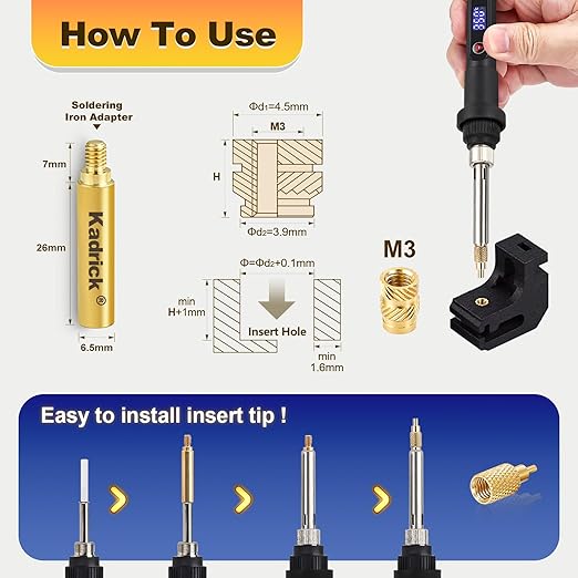 300 Pcs M3 Threaded Inserts for Plastic with Heat Set Tip,M3*(3mm-10mm Hight)*4.5mm Heat Set Inserts Kit,Brass Inserts for 3D Pringting