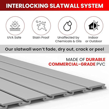 DLDIRECT 3 Colors - Slatwall Panel Garage Organizer: Heavy Duty Wall Mounted PVC Rack, Interlocking Slat Paneling for Garage Storage, Slotwall Board, Shelves System