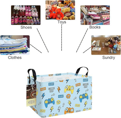 HUNRUNG Rectangle Storage Basket Cute Canvas Organizer Bin for Pet/Children Toys, Books, Clothes Perfect for Rooms/Playroom(REC-Color Game)