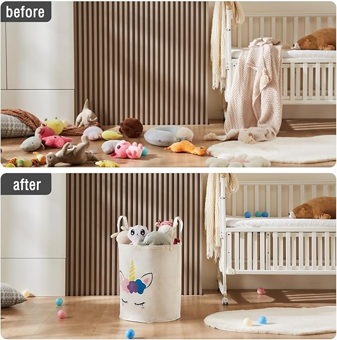 Large Storage Basket for Girls and Boys, Collapsible Laundry Hamper with Long Handles, Toy Bins for Nursery, Kids Room Décor