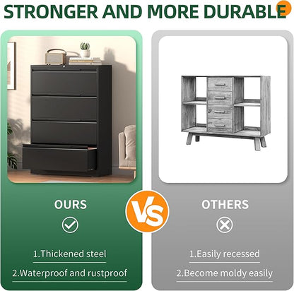 Lateral File Cabinet with Lock, 4 Drawer Lateral File Cabinets, Metal Filing Cabinets for Home Office, Black Deep Drawer for Hanging Files Letter/Legal/A4/F4 Size, Printer Stand, Assembly Required