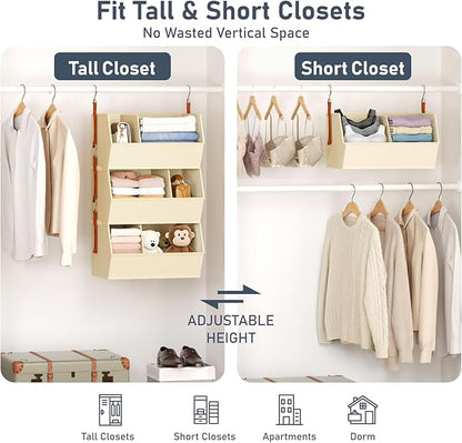 Hanging Closet Organizer Extra Large, Clothes Hanging Shelves for Closet with Divider, Collapsible Closet Storage System, Fabric Storage Bins for Home, Dorm, Rv, Sweaters, Handbags, Underwear, Sock