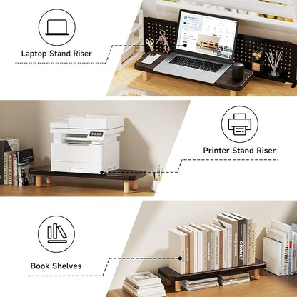 Monitor Stand Riser, 24 Inch Wood Desk Organizer with Monitor Stand & Storage Computer Monitor and Laptop Riser Multifunctional Laptop Stand Desk Organizer for Office Home Screen/Laptop/PC (Dark Walnut)