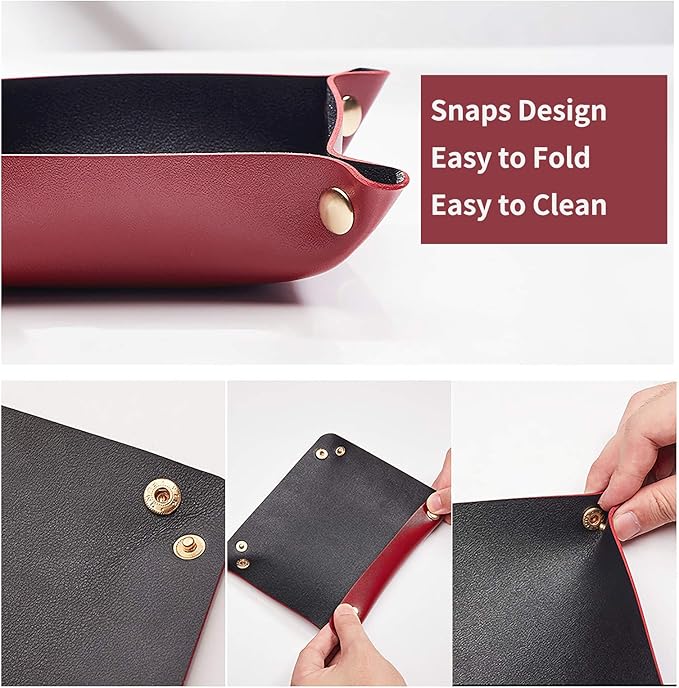 Leather Valet Tray, Catchall Tray Desktop Storage Organizer, Decorative Contrast Color Coin Box, EDC Dump Tray for candy Key Phone Jewelry Wallet Glasses Headphone Watch (pink +violet)