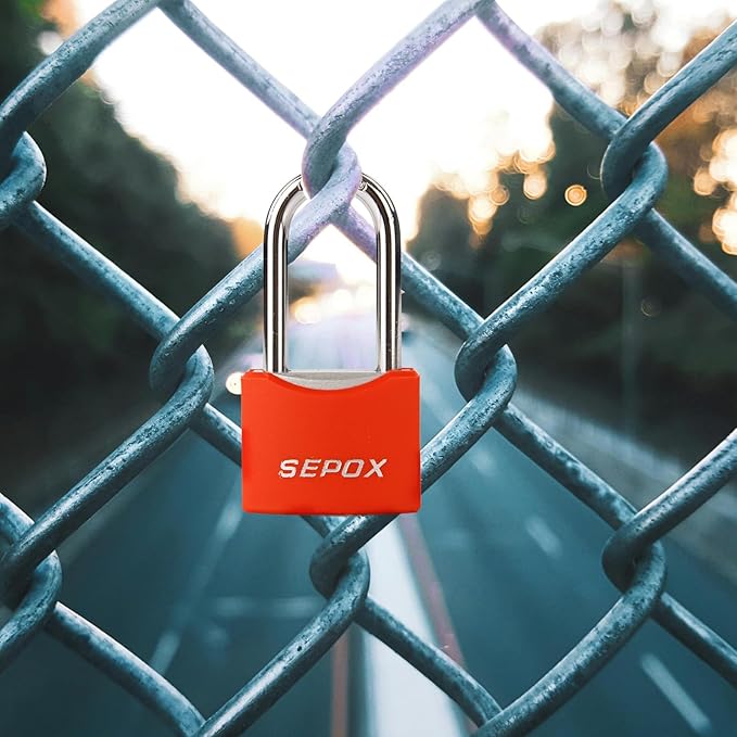 SEPOX® 20Pcs All-Weather Outdoor Padlocks Key Alike, 1-5/8" Long Shackle, Solid Steel Lock, Heavy-Duty with Red Cover, Compact Design for Gate Fence Cabinet Toolbox School Gym Locker w/ 20pcs Same Key