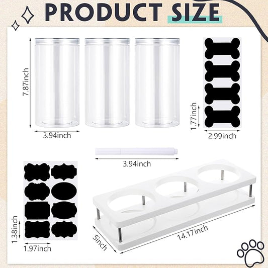 Suclain Dog Treat Container Set for Countertop Includes 3 Plastic Treat Jars, 1 Food Storage Tray with Sticker and Pen Farmhouse Pet Food Storage Organizer Gift for Pet Dog Owners