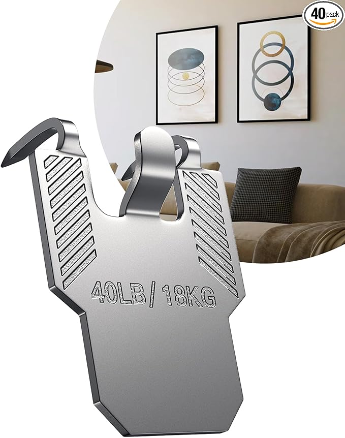 40Pcs Claw Picture Hangers for Drywall: Wall Picture Hanging Hooks No Damage - Heavy Duty Picture Frame Hooks Kit - Picture Hangers for Large Art Picture Photo Poster Painting Mirror Decor
