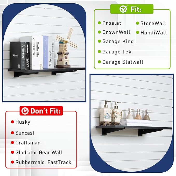 20 Pack Metal Slatwall Shelf Brackets with Lip Heavy Duty, Slatwall Accessory for Panels Shelving, Garage, Retail Display (Black, 14 Inch)