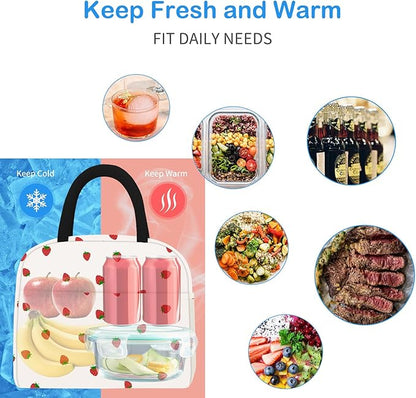 DALINDA Lunch Bag Lunch Box for Women Men,Cute Strawberry lunchbag Reusable Insulated Lunch Tote Bag