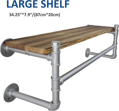 WEBI Wall Mounted Clothes Rack with Shelf,32" Industrial Pipe Clothing Rack with Shelf with Hanging Rod,Heavy Duty Iron Garment Rack Bar,Retail Display Clothes Rod for Laundry Room,Closet,Silver