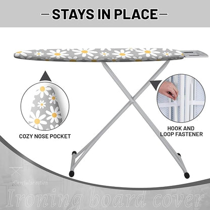 Extra Thick Ironing Board Cover and Pad, 15x54 Ironing Board Cover, Resist Scorching and Staining,Elastic Edges,Grey White Daisy Spring Summmer Flowers