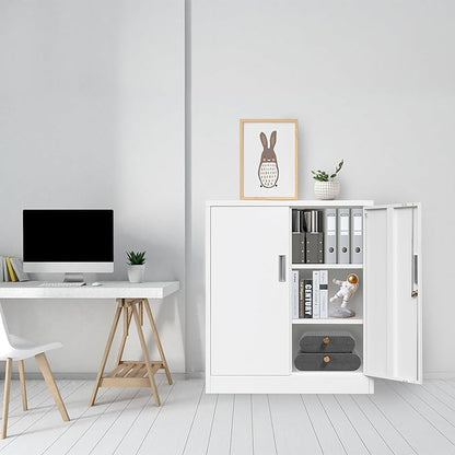 CMY 36" H Metal Storage Cabinet, Locking Storage Cabinet with Doors and Adjustable Shelves for Office, Garage, Home-White