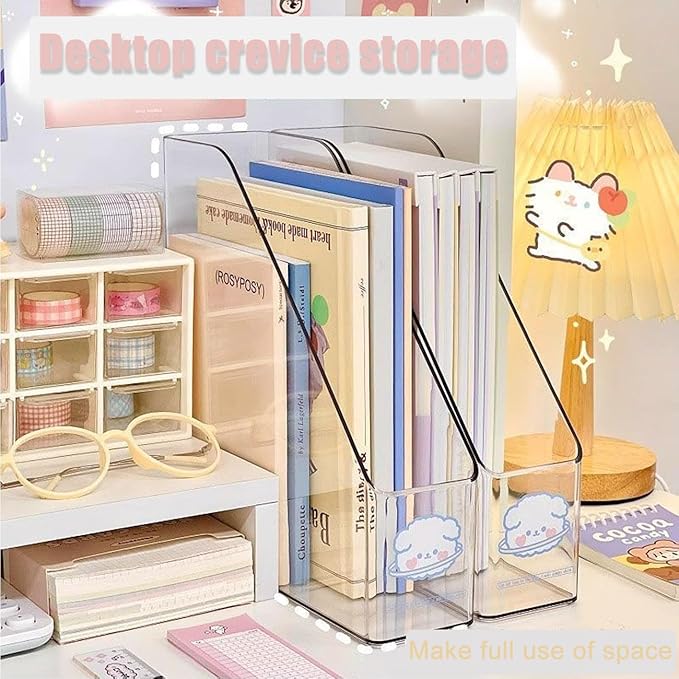 Vertical File Holder Clear Acrylic Desk Organizer Storage Bins Holding Plastic Document Organizer Clear PET Magazine Holder Basics Vertical Magazine Rack for Home Office School (1)