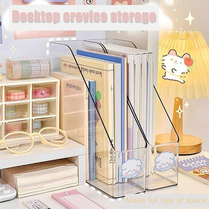 Vertical File Holder Clear Acrylic Desk Organizer Storage Bins Holding Plastic Document Organizer Clear PET Magazine Holder Basics Vertical Magazine Rack for Home Office School (1)