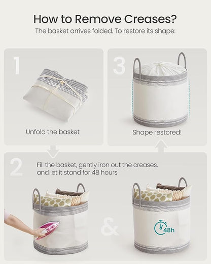 SONGMICS Laundry Hamper, Cotton Rope Laundry Basket with Handles, for Clothing, Living Room, Bedroom, 23.8 Gallons, 19.7 x 19.7 x 18.1 Inches, Cloud White and Dove Gray URLH090G01