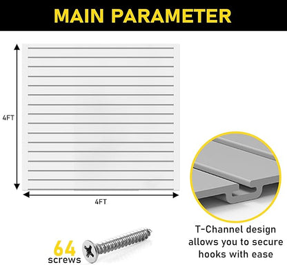 Heavy Duty 4x4 PVC Garage Slatwall Storage System (with Endcaps & Screws) - Modular Slat Wall Paneling for Garage Wall Organizer - Interlocking Slatwall Panels for Home & Commercial Use (White)