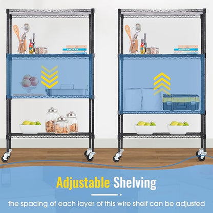 PayLessHere | 4-Tier Wire Shelf | 36"x14"x62" | Black | Adjustable Racks | Heavy-Duty Storage Shelves, Holds Upto 1400 lbs | Rust-Resistant, No-Tool Assembly | for Home, Garage Shelving