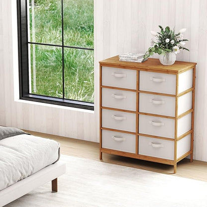 Giantex 8 Drawers Dresser for Bedroom, Bamboo Fabric Storage Tower with Removable Fabric Bins, Chest of Drawers, Storage Organizer for Closet Living Room Hallway (16" D x 31.5" W x 37" H)