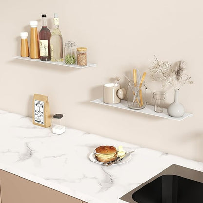 MKO 20" Floating Shelves for Wall, Long Metal Wall Mounted Shelf for Bathroom, Bedroom, Living Room, Kitchen, Display Hanging Shelves for Books/Storage/Room Decor 2 Packs, White