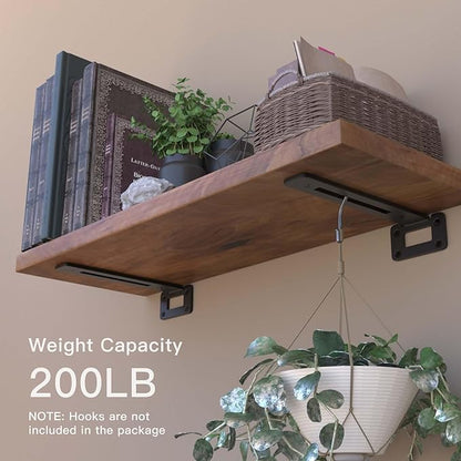 LEOPO 8 Inch 6 Pack Openwork T Shelf Brackets for DIY Floating Shelf,1/5 Inch Thick Heavy Duty Metal Shelf Bracket,L Brackets for Shelves Support