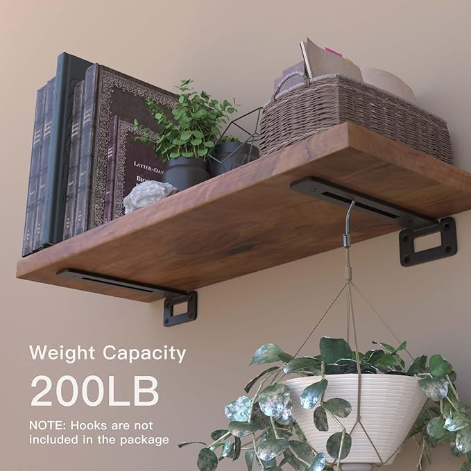 LEOPO 8 Inch 4 Pack Openwork T Shelf Brackets for DIY Floating Shelf,1/5 Inch Thick Heavy Duty Metal Shelf Bracket,L Brackets for Shelves Support