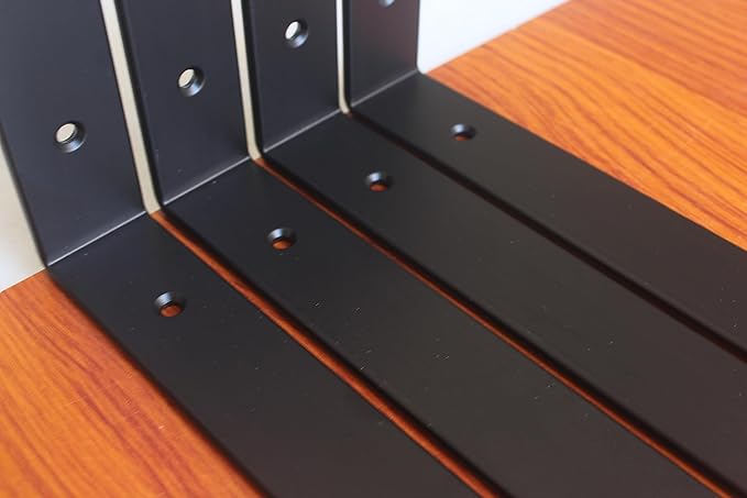 4 Pack - L 12" x H 8" x W1.5, 5mm Thick Black L Shelf Bracket, Iron Shelf Brackets, Metal Shelf Brackets, Floating Shelf, Shelf Supports with Screws