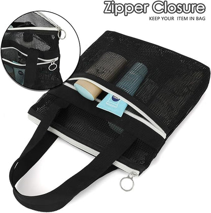 Mesh Shower Caddy Portable Shower Bag for Travel, Gym, Camping – Quick-Dry Hanging Toiletry Organizer with Zipper Pockets for Bathroom Essentials,Black