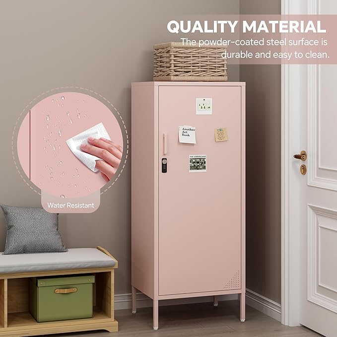 Metal Lokcer Cabinet (Pink, 19.69" D x 15.75" W x 49.21" H)