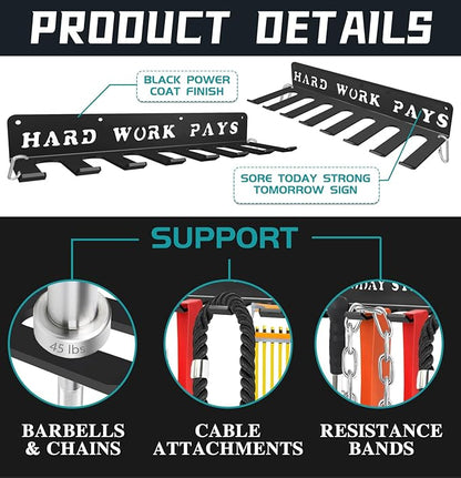 WIPHANY Home Gym Accessories Organization Storage Rack Equipment For Home 8 Hook Wall Hanger Display Gear Barbells Resistance Bands Jump Ropes Lifting Belt Hanger Accessories Hardware Included