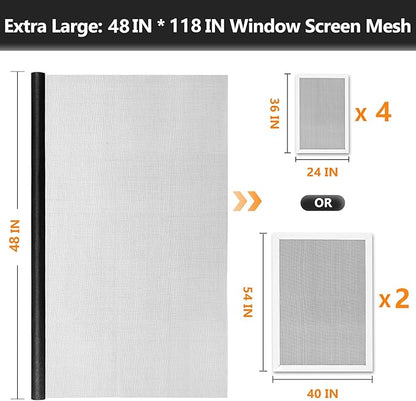 Window Screens Replacement Repair Kit, Black Screen Door Mesh Replacement Kit, Durable Fiberglass Mesh Roll with Tools for Windows Doors Patio and Porch, 48in x 118in