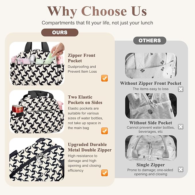 Lunch Bag Lunch Box for Women, Cute Corduroy Insulated Reusable Work Leakproof Simple Adults Large Lunch Boxes Tote Bag Men Cooler Bag