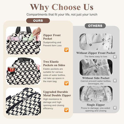Lunch Bag Lunch Box for Women, Cute Corduroy Insulated Reusable Work Leakproof Simple Adults Large Lunch Boxes Tote Bag Men Cooler Bag