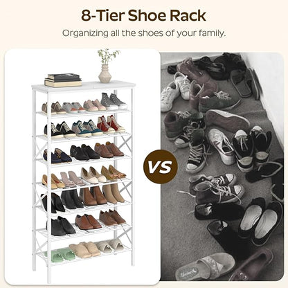 8 Tier Shoe Rack, Shoe Storage Organizer, Large Capacity Shoe Shelf Holds 32 Pairs of Shoes, Sturdy and Stable, for Entryway, Hallway, Closet, Dorm Room, White SS08WW