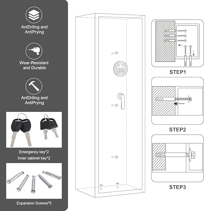 5 Gun Safe Biometric, Rifle Safes for Home, Gun Cabinet with Dual Alarm System, Rifle Gun Safe with Removable Gun Rack, Shotgun Safe with 4 Ways to Open