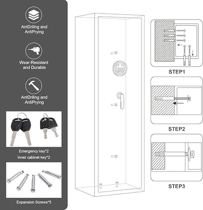 5 Gun Safe Biometric, Rifle Safes for Home, Gun Cabinet with Dual Alarm System, Rifle Gun Safe with Removable Gun Rack, Shotgun Safe with 4 Ways to Open