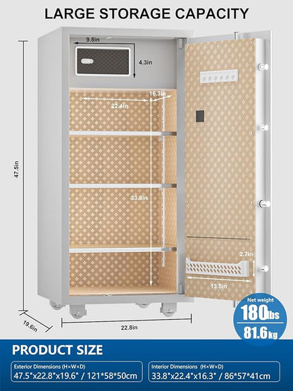 TIGERKING 11.5 Cu Ft Large Heavy Duty Home Security Safe – Digital Touchscreen Lock, Anti-Theft, Adjustable Shelves, Easy to Use, Jewelry & Valuables, Ideal for Home or Office (White, Modern Design)