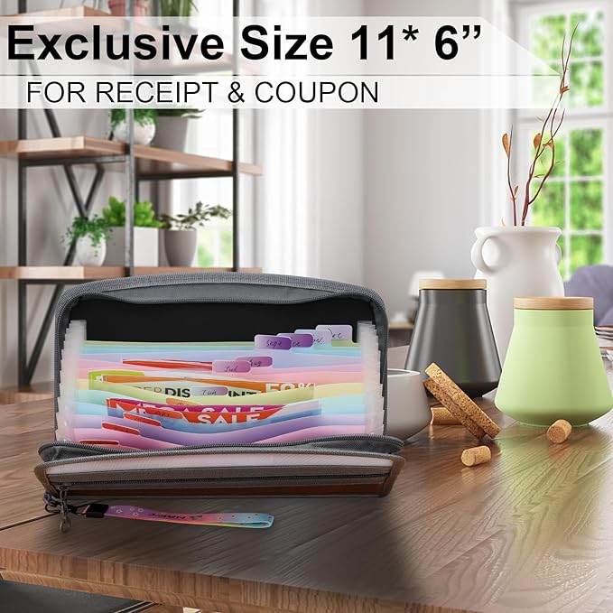NAFY Small Accordian File Organizer, A5 Check Size 13 Pockets Coupon Receipt Holder Organizer with Zipper, 11X7 Inches Accordion Expanding Folder Wallet for Coupon, Receipt, Bills, Cash(Black)