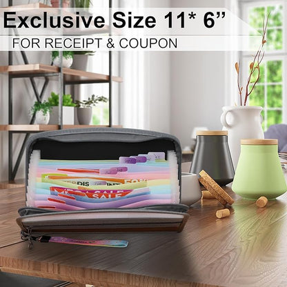 NAFY Small Accordian File Organizer, A5 Check Size 13 Pockets Coupon Receipt Holder Organizer with Zipper, 11X7 Inches Accordion Expanding Folder Wallet for Coupon, Receipt, Bills, Cash(Black)