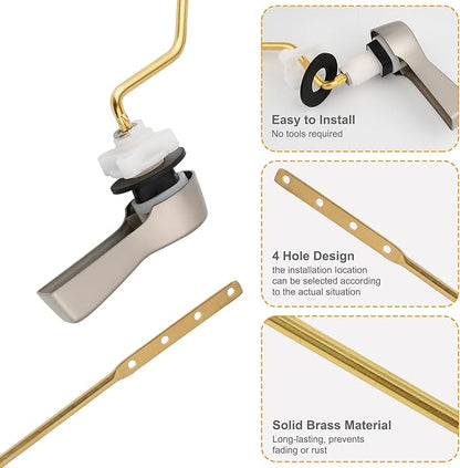 Hibbent Universal Metal Side Mount Toilet Handle Replacement Kit, Brass Toilet Flush Tank Lever with Stainless Steel Flapper Chains for Most Toilets, Brushed Nickel