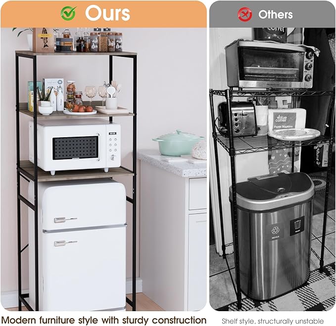 Mini Fridge Shelf Mini Fridge and Microwave Stand Over Mini Fridge Storage Rack 3 Tier Microwave and Fridge Stand Suitable for Dorm, Kitchens, Offices, Gray