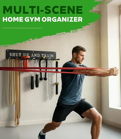 WIPHANY Home Gym Accessories Organization Storage Rack Equipment For Home 8 Hook Wall Hanger Display Gear Barbells Resistance Bands Jump Ropes Lifting Belt Hanger Accessories Hardware Included