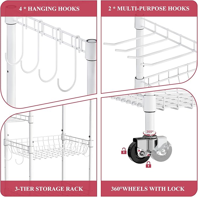 VOPEAK Home Gym Storage Rack with Wheels, Yoga Mat Storage Organizer for Kettlebells, Dumbbells, Resistance Bands, Space Saving 3-Tier Weight Rack for Home Gym, Garage, Easy to Install