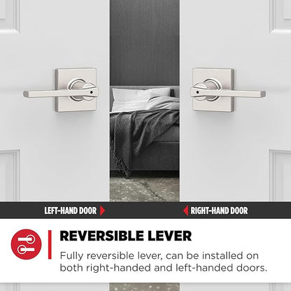 Kwikset Casey Door Handle, Satin Nickel | Interior Privacy Lock | For Bathroom and Bedroom | Reversible | Pack of 6