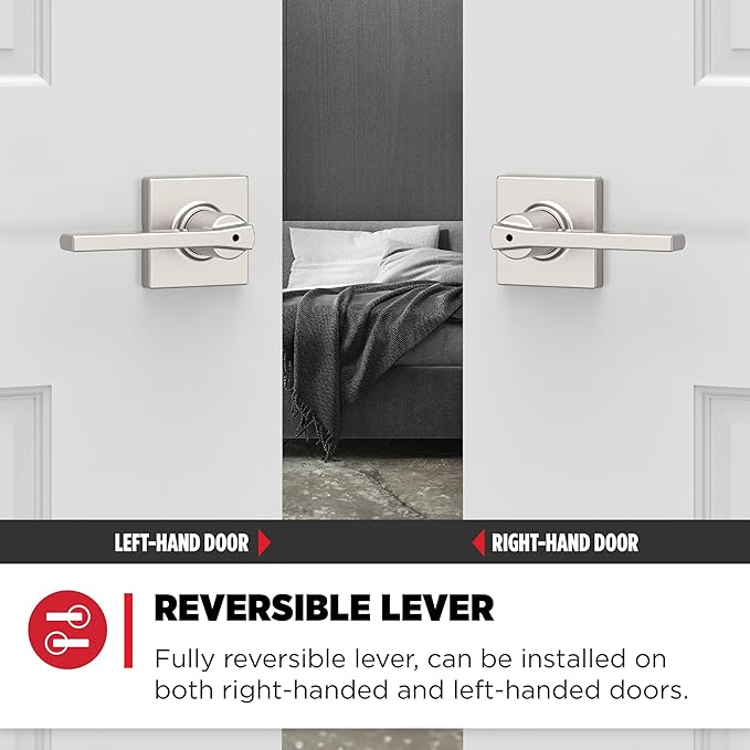 Kwikset Casey Interior Privacy Door Handle with Lock,Door Lever for Bathroom and Bedroom,Satin Nickel Reversible Keyless Turn Lock,with Microban Protection,(Pack of 4)