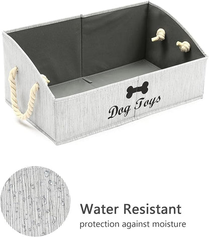 Geyecete Large Dog Toys Storage Bins-Foldable Fabric Trapezoid Organizer Boxes with Weave Rope Handle,Collapsible Basket for Shelves,Dog Apparel(Gray-Dog)